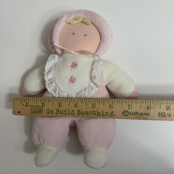 Vintage Eden Baby Doll Pink Terry Cloth Blonde Yarn Hair Bonnet Plush Girl - Picture 5 of 8